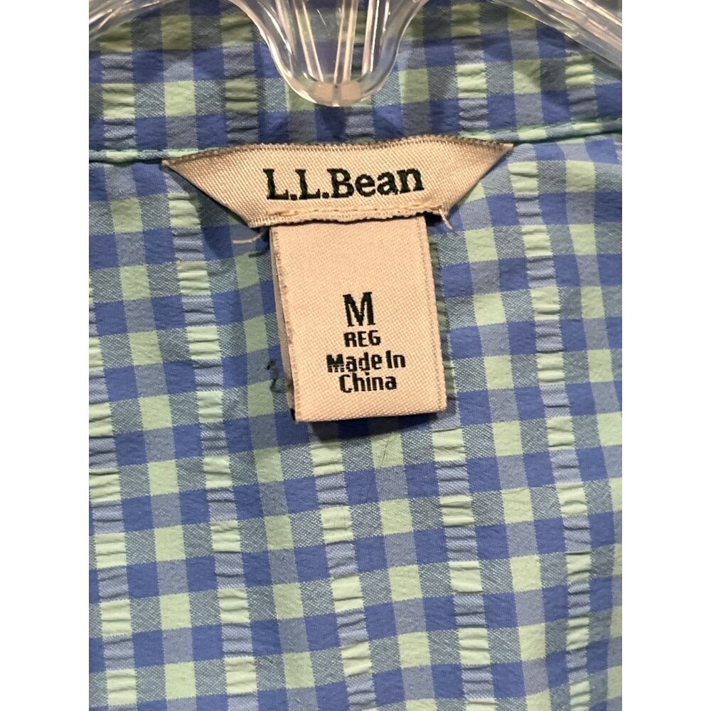 L.L.Bean Womens Medium Button-Up Gingham Shirt Blue & Green Long Sleeve 23i - Picture 3 of 12